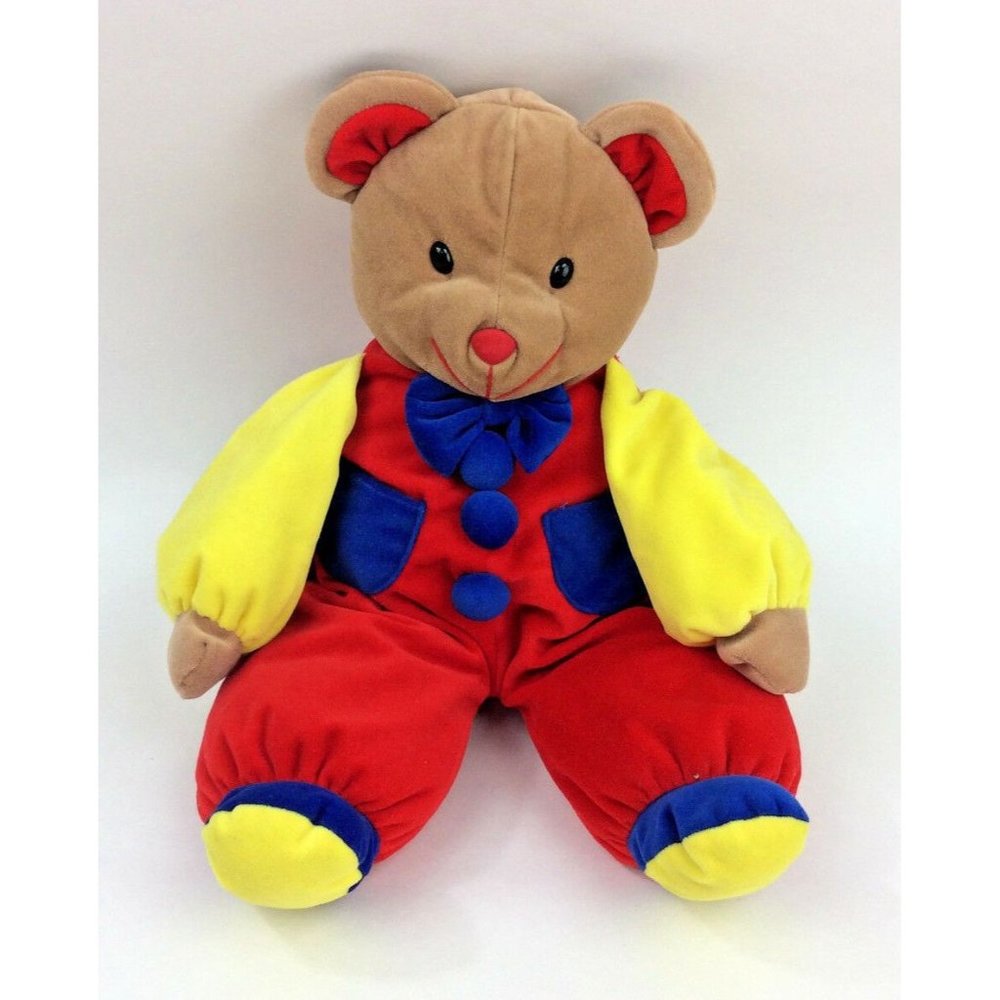 Kids Preferred Teddy Bear Velour 1997 Plush Red Blue‎ Bow Yellow Baby Toy 18"